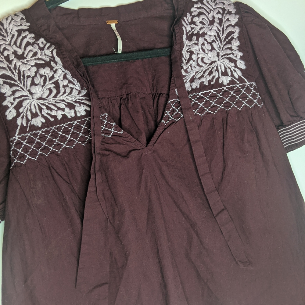 FP Movement by Free People Plum Embroidered V-Neck Tunic